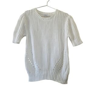 Lascana White Puff Sleeve Knit Sweater Top Womens Size L Cotton Pullover Boho